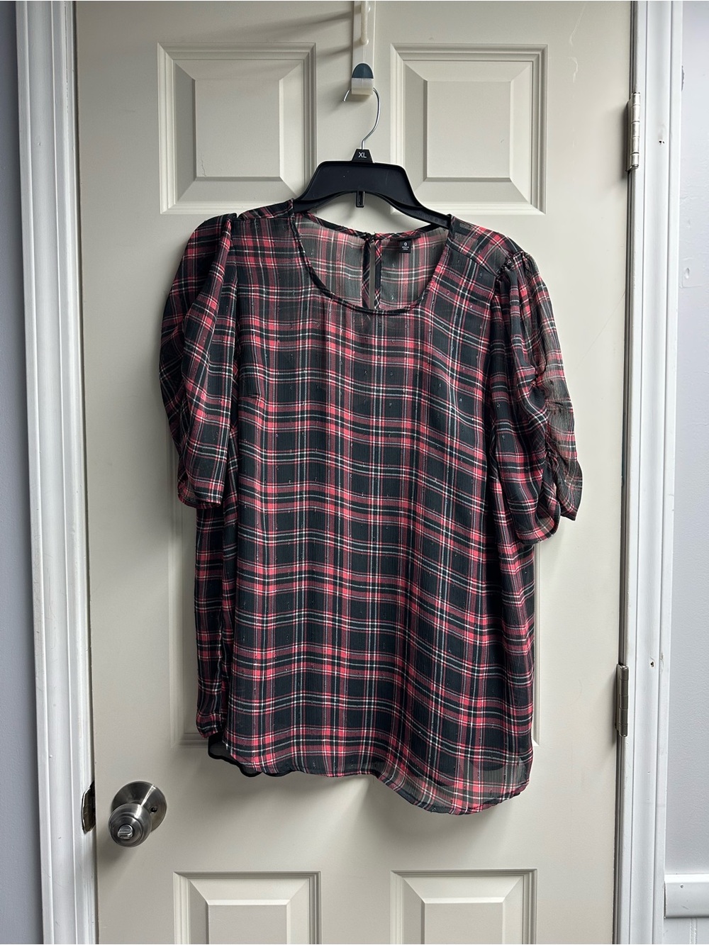 torrid Black & Pink Plaid Puff Sleeve Blouse